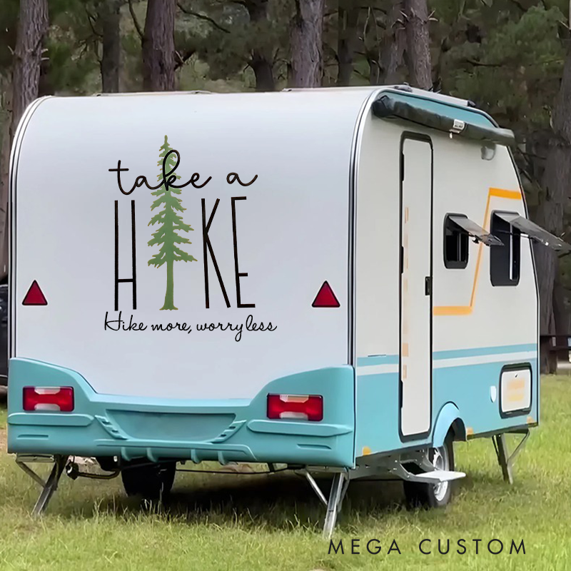 Personalized Hike More Worry Less Decal Adventure Vinyl Decal Funny Campsite Decal Gift for Outdoor Adventure Enthusiasts