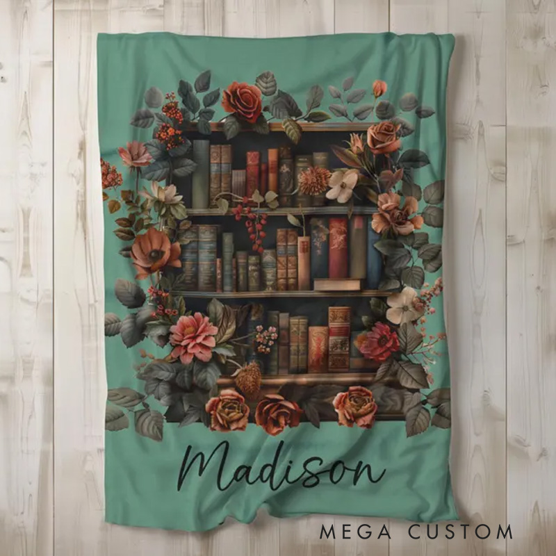 Personalized Floral Book Throw Blanket with Name Custom Floral Bookish Blanket Reading Lover Blanket Book Lover Gift Librarian Gift