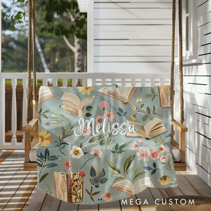 Personalized Floral Book Throw Blanket Custom Reading Nook Blanket with Name Books Reading Blanket Book Lover Gift Librarian Gift