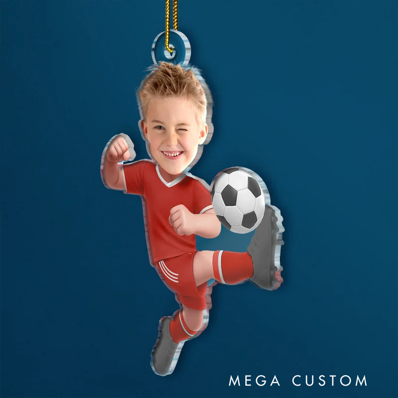 Personalized American  Football Player Acrylic Christmas Ornament with Custom Team Name, Name, and Number