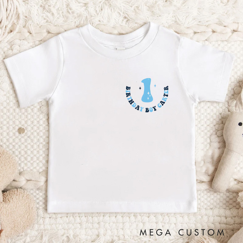 Personalized Kids Birthday T-Shirt with Fun Blue Design and Name for a Memorable Birthday