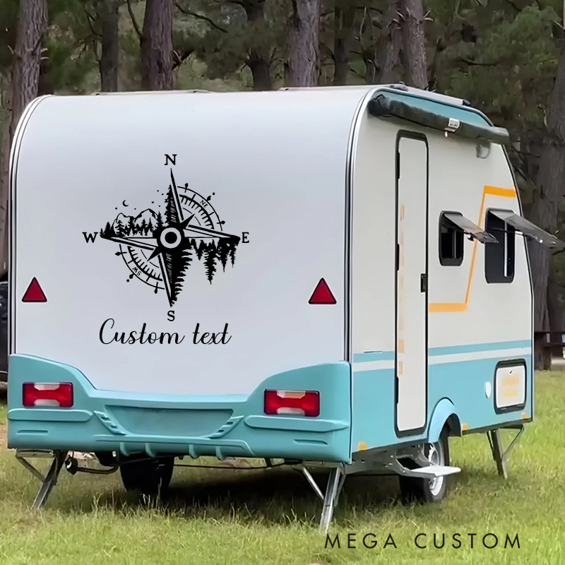 Personalized Mountain Compass Decal Car Decal Van Life Decal Glamping Window Sticker Gift for Outdoor Adventure Lover