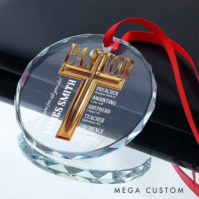 Personalized to My Pastor Round Shaped Glass Hanging Ornament with Name Tree Decoration Christmas Gift for Christian Appreciation Gift for Pastor