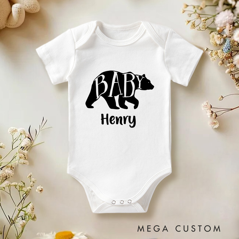 Personalized Hand Lettered Bear Design Baby Onesie Father's Day Gift Nursery Gift