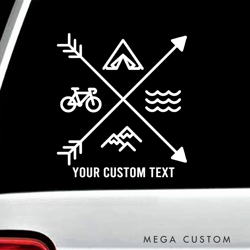 Personalized Adventure Icons Car Decal Adventure Awaits Vinyl Decal Van Camping Sticker Gift for Outdoor Hiking Lover