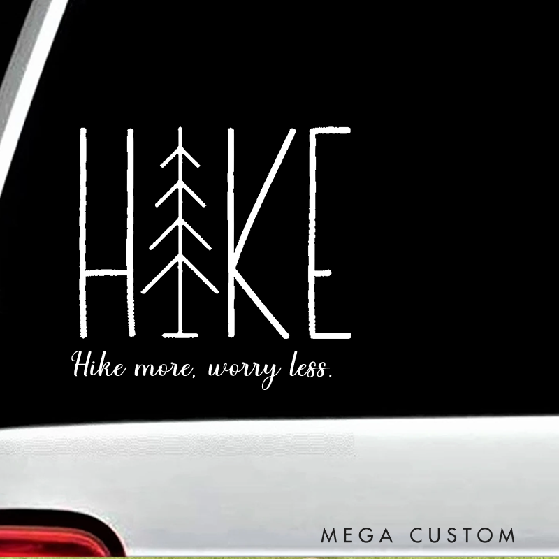 Personalized Hike More Worry Less Car Decal Adventure Vinyl Decal Van Camping Sticker Gift for Outdoor Hiking Lover
