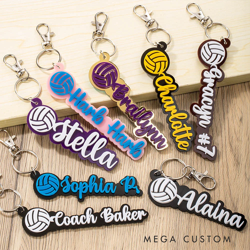 Personalized Volleyball Keychain with Custom Name Design