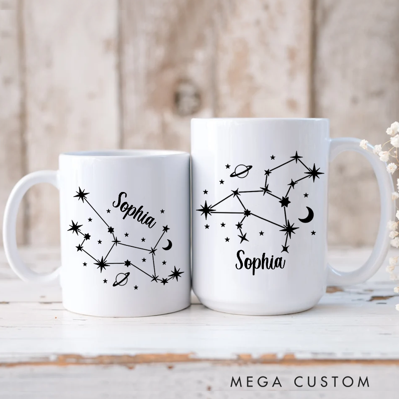 Personalized Mugs With Zodiac Signs and Their Names Custom Coffee Cup Custom Mug With Name Birthday Gift