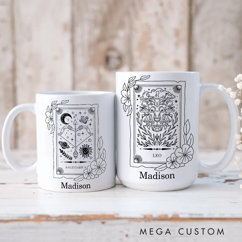Personalized Zodiac Sign Mug Coffee Tumbler Zodiac Personalized Birthday Gift for Best Friend Astrology Gift Celestial Moon Gifts Christmas Zodiac Gift
