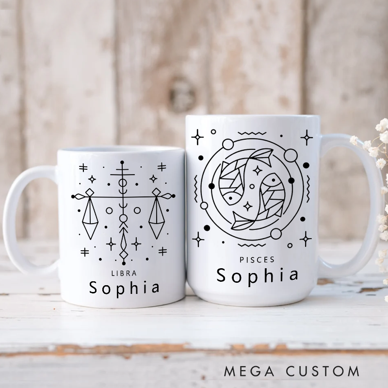 Personalized Zodiac Mug With Name Horoscope Iced Coffee Cup Custom Astrology Cup Birthday Gift