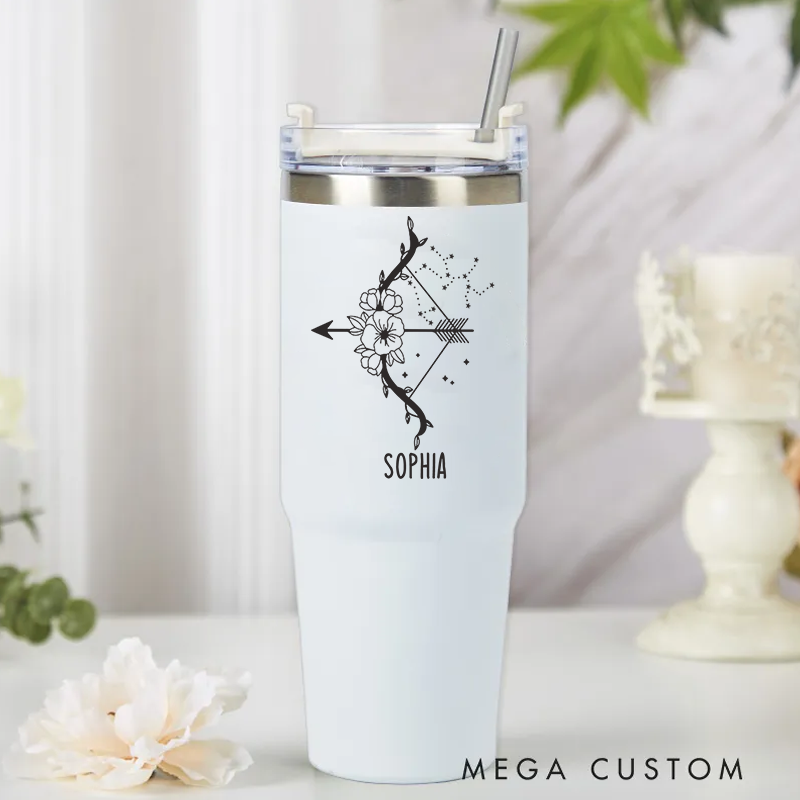 Personalized Stainless Steel Cup with Straw Custom Insulated Tumbler With Zodiac Signs Custom Insulated Tumbler With Name Birthday Gift