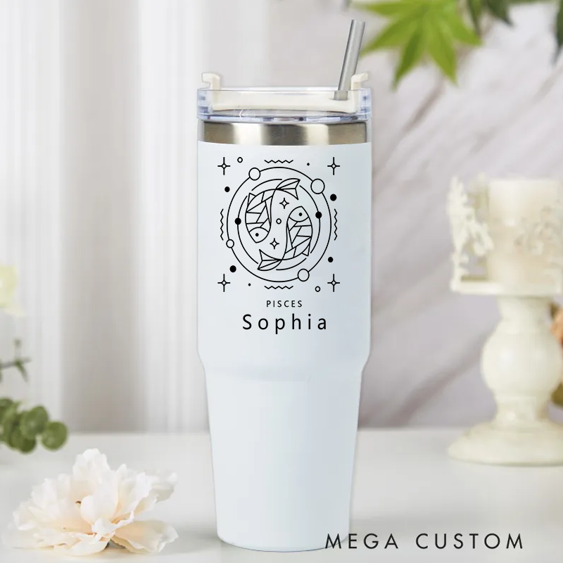 Personalized Zodiac tainless Steel Cup with Straw Custom Insulated Tumbler With Name Horoscope Iced Custom Astrology Cup Birthday Gift