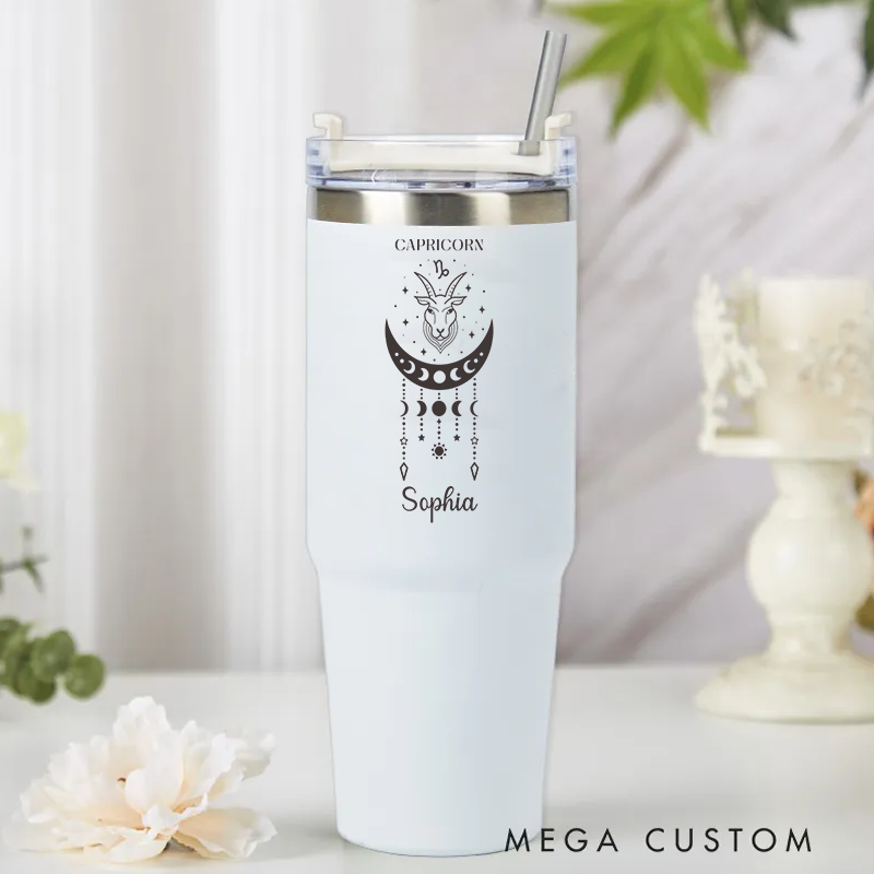 Personalized Zodiac tainless Steel Cup with Straw Custom Insulated Tumbler Custom Astrology Birthday Gift Horoscope Iced Cup
