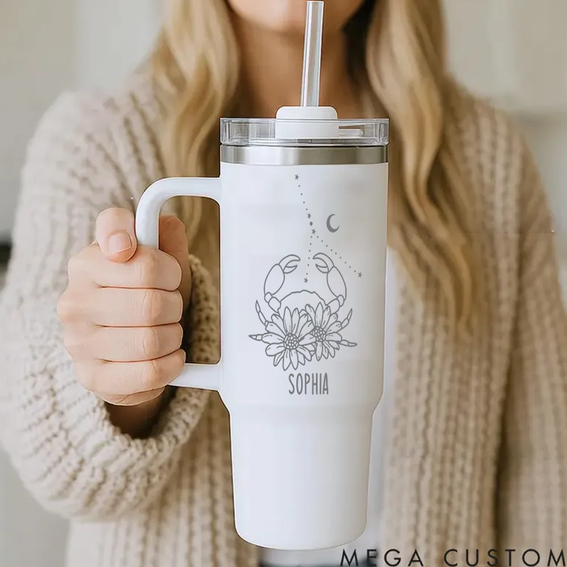 Personalized Stainless Steel Cup with Straw Custom Insulated Tumbler With Zodiac Signs Custom Stainless Steel Cup with Straw Custom Insulated Tumbler With Name Birthday Gift