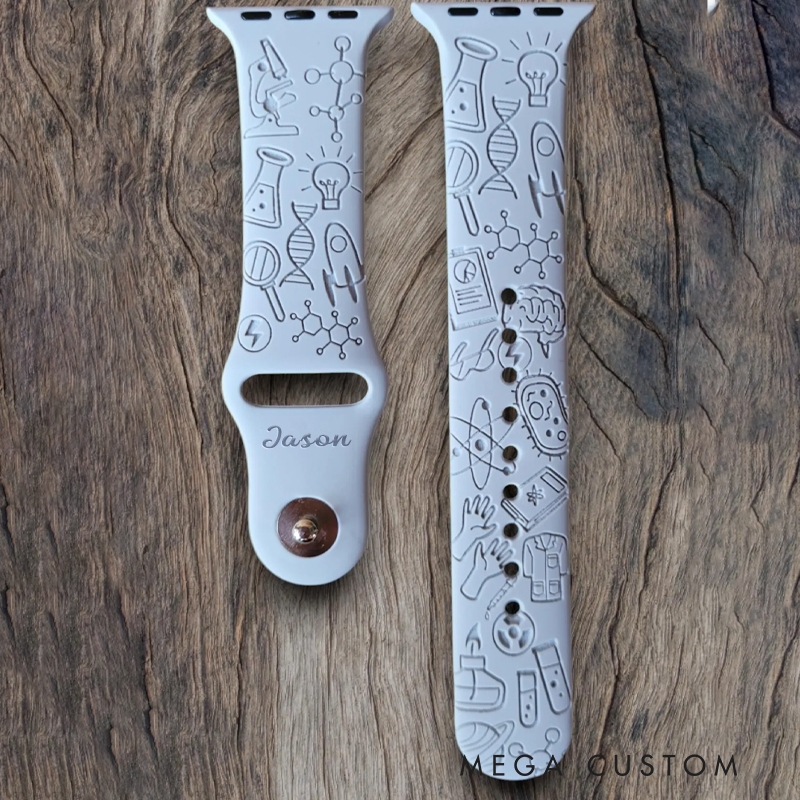 Personalized Chemistry Science Physics Silicone Watch Band Enthusiasts Engraved Apple Watch Band Gift for Geek Nerd