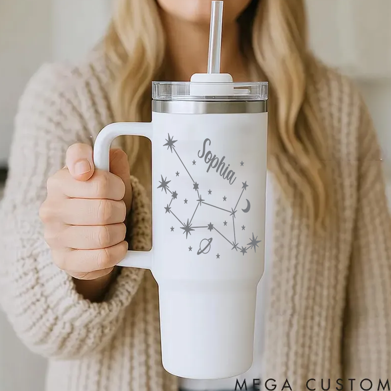 Personalized Stainless Steel Cup with Straw Custom Insulated Tumbler With Zodiac Signs Custom Stainless Steel Cup with Name