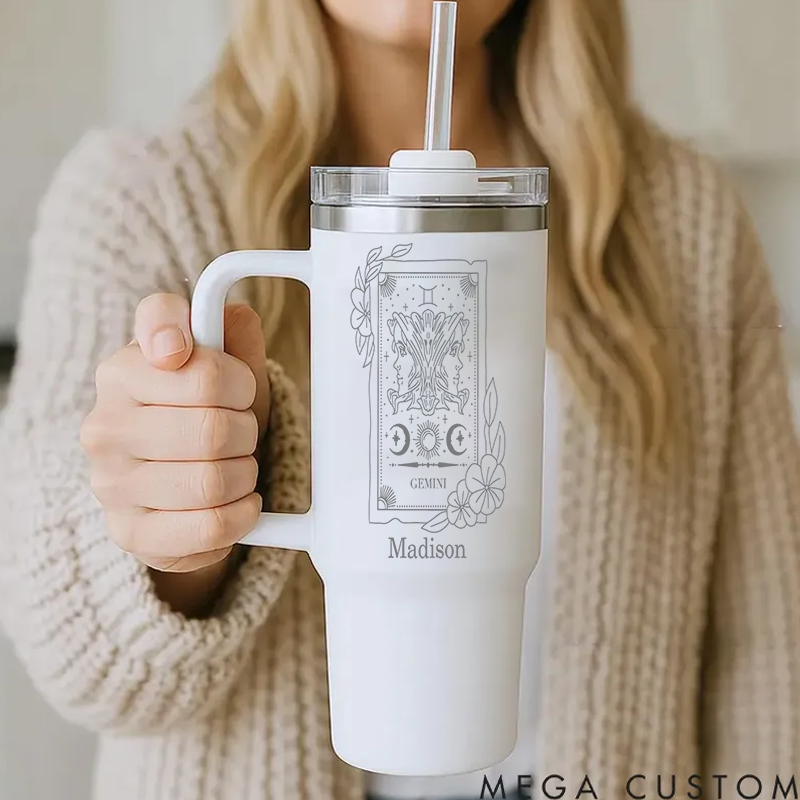 Personalized Zodiac Sign tainless Steel Cup With Straw Custom Insulated Tumbler Zodiac Personalized Birthday Gift Astrology Gift