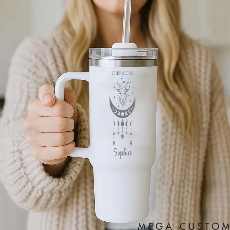 Personalized Zodiac tainless Steel Cup With Straw Custom Insulated Tumbler Custom Astrology Birthday Gift Horoscope Iced Cup