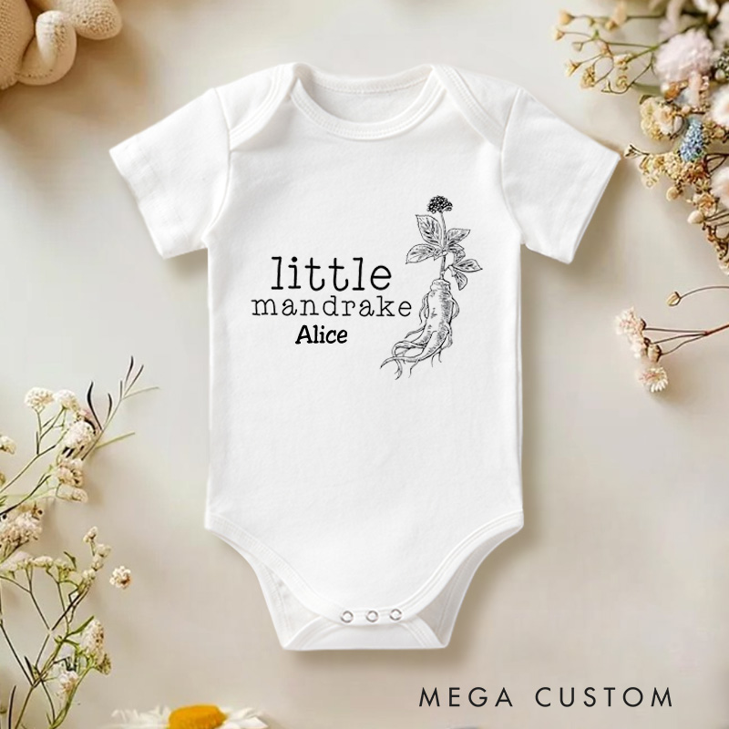 Personalized Little Mandrake Baby Onesie Potterhead Gift Pregnancy Reveal Gift