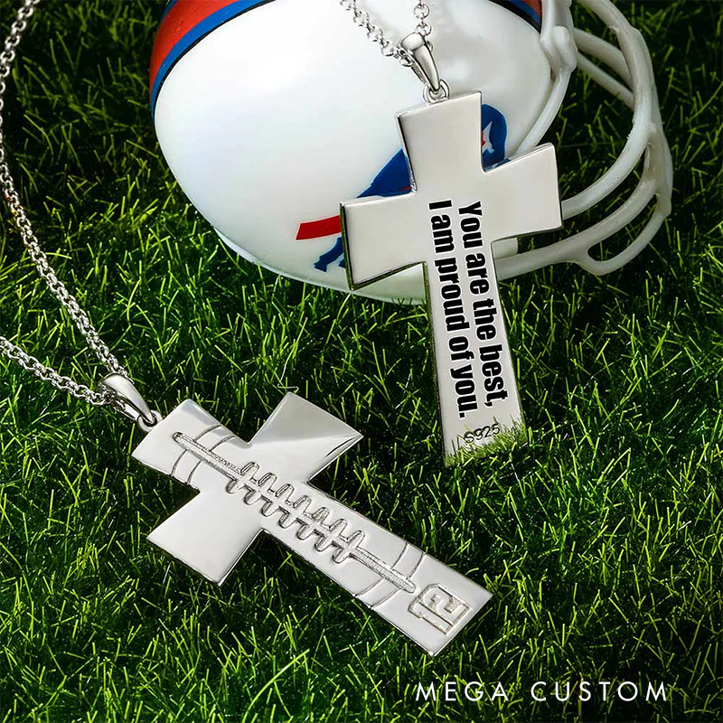 Personalized Football Cross Pendant Necklace with Custom Number Design