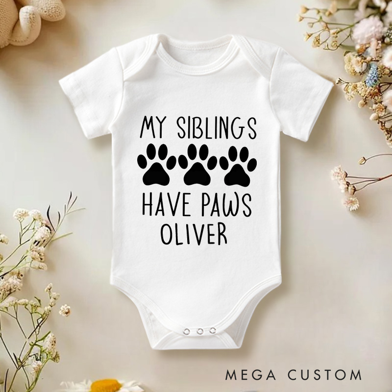 Personalized My Siblings Have Paws Baby Onesie Cute Baby Shower Gift