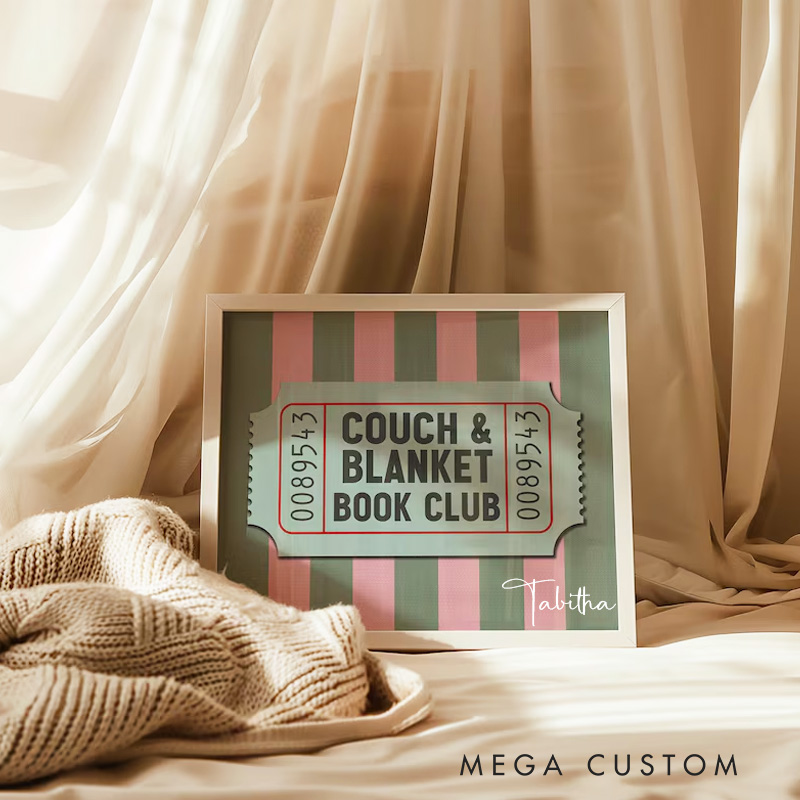 Personalized Vintage Book Club Wall Print with Name Accent Reading Corner Wall Art Library Room Sign Decor Book Lover Gift