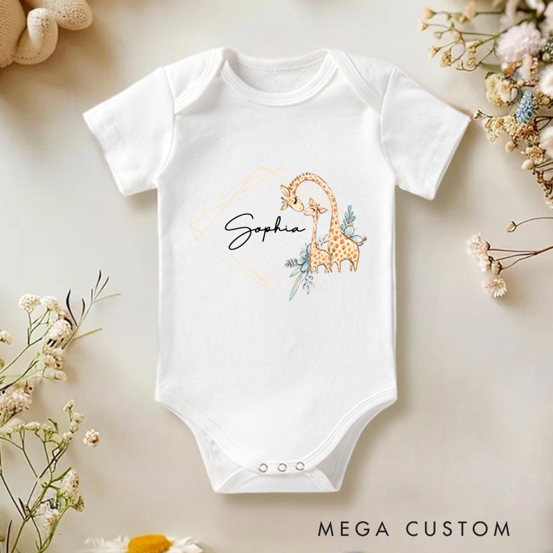 Personalized Mum & Baby Giraffe Wreath Baby Onesie Unisex Newborn Baby Gift