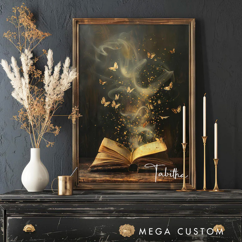 Personalized Moody Victorian Bookish Wall Art Print with Name Dark Academia Decor Reading Nook Poster Book Lover Gift Bookish Gift