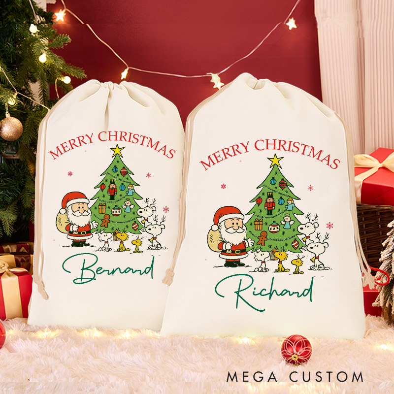 Personalized Vintage Cartoon Family Christmas Sack for Anime Lovers Santa Sack Christmas Gift Bag for Kids