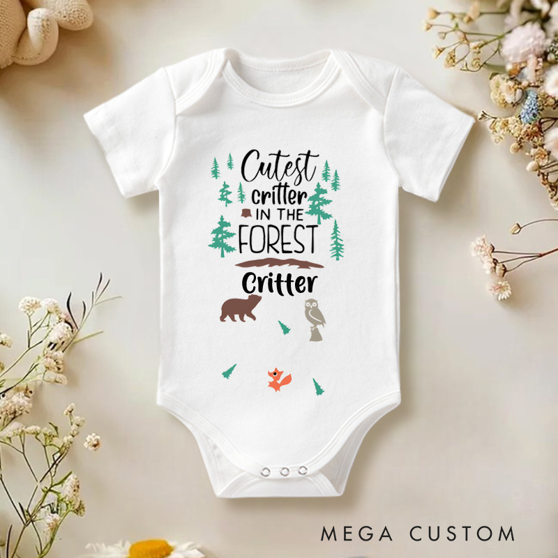 Personalized Cutest Critter In The Forest Baby Onesie Woodland Newborn Baby Gift