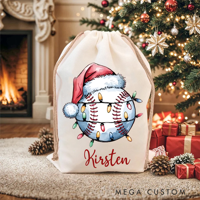 Personalized Sports Christmas Sack with Festive Lights and Custom Name