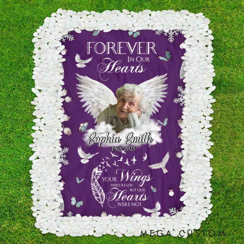 Personalized Memorial Photo Blanket Gone But Never Forgotten Grave Blanket Custom Photo Waterproof Blanket Remembrance Gift