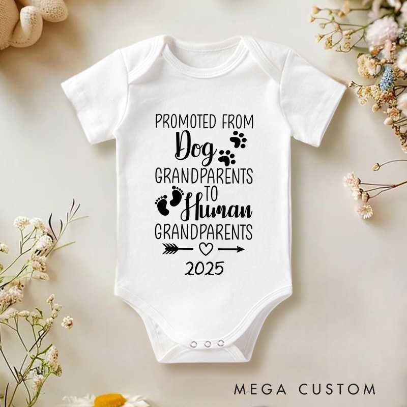 Personalized Promoted From Dog Grandparents To Human Grandparents Baby Onesie New Baby Gift