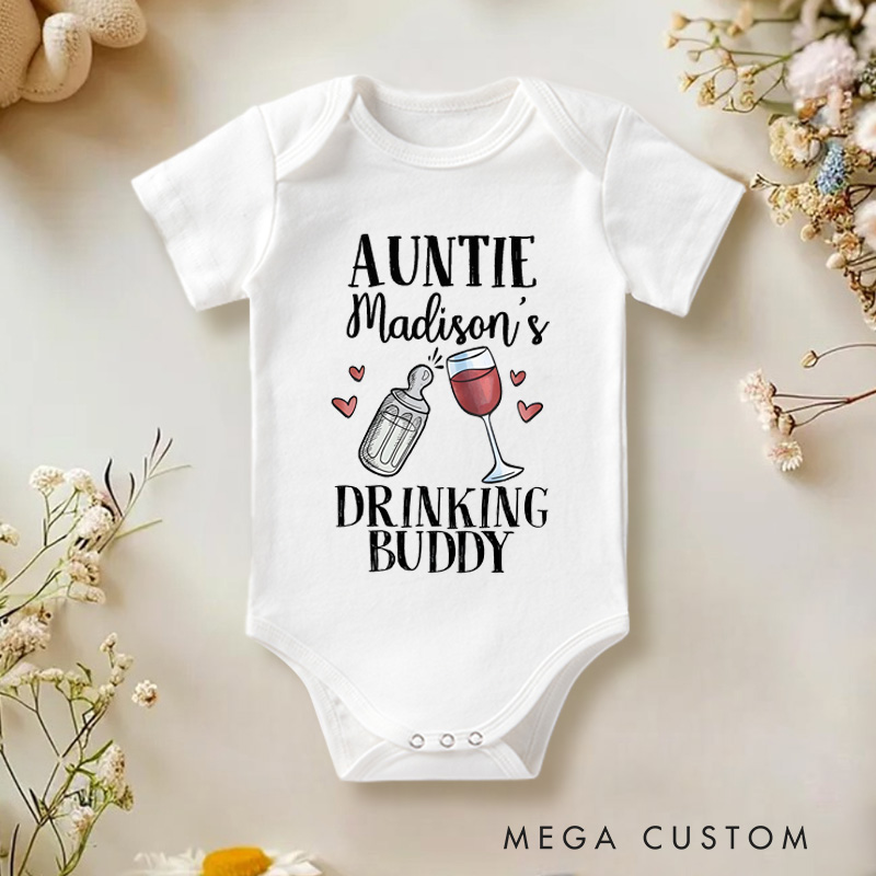 Personalized Auntie's Drinking Buddy Baby Onesie Baby Shower Gift New Dad Gifts
