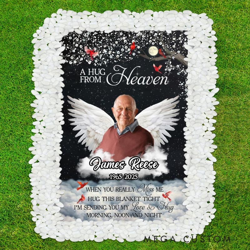 Personalized Memorial Grave Blanket Give A Hug From Heaven Memorial Photo Blanket Custom Photo Waterproof Blanket Remembrance Gift