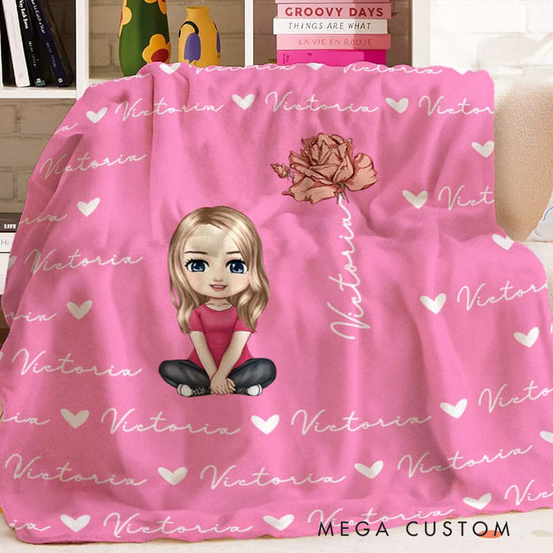 Personalized Blankets with Names Cartoon Character Heart Birth Flower Fleece Blanket for Kids