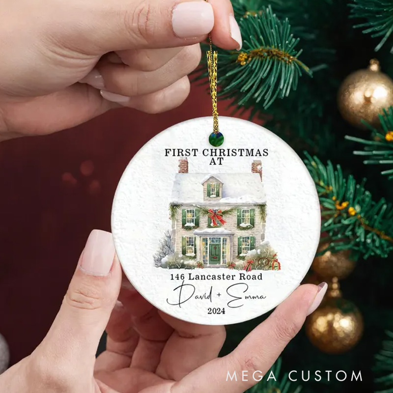 Personalized First Christmas Couple Ornament Couples Home Ornament First Christmas at Address in New Home House Custom House Ornament New Home Ornament