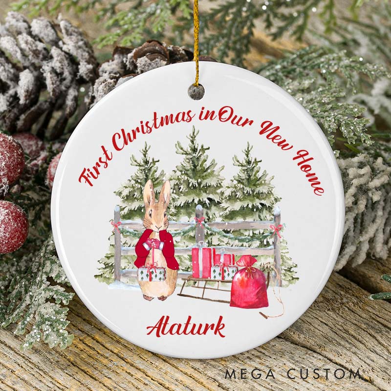 Personalized First Christmas in Our New Home Ornament 2025 Bunny and Christmas Tree Design Custom Holiday Decoration for New Homeowners Keepsake Gift