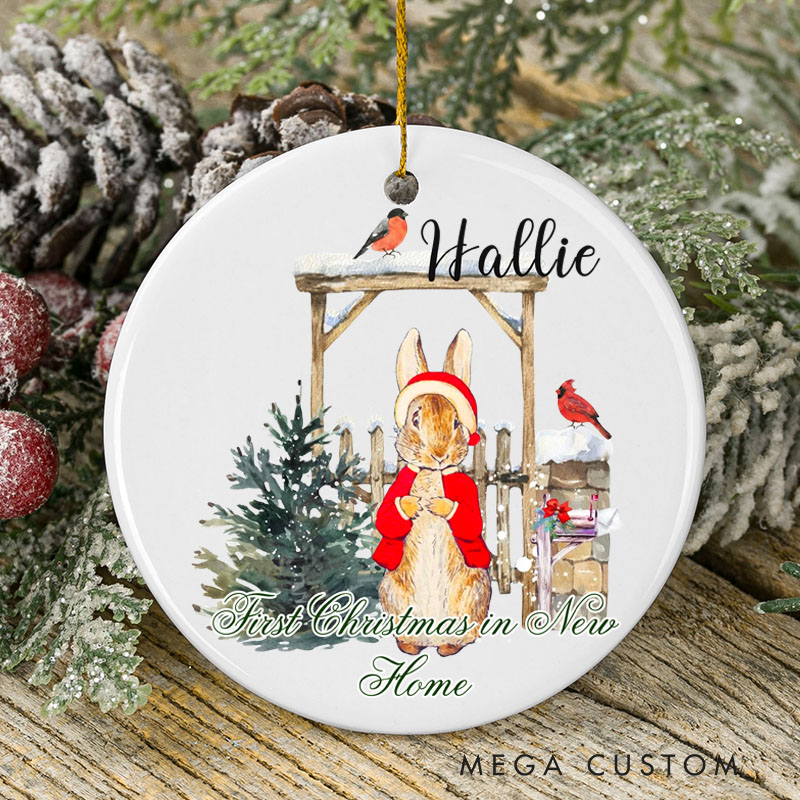 Personalized First Christmas in New Home Ornament 2025 Bunny and Festive Scene Design Custom Holiday Decoration for New Homeowners Memorable Keepsake Gift