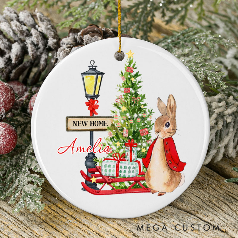 Personalized First Christmas in New Home Ornament 2025 Bunny and Christmas Tree Design Custom Holiday Decoration for New Homeowners Festive Keepsake Gift