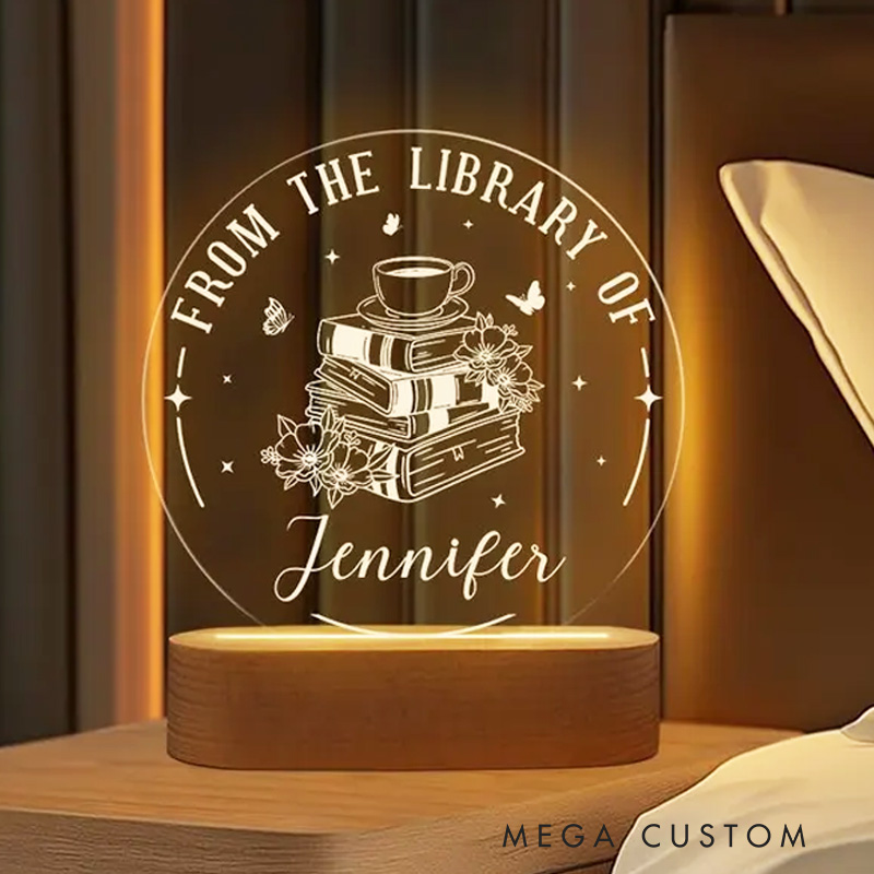 Personalized Name's Library Night Light Custom Librarian Book Flower LED Light Decor with Name Bookish Gift Book Lover Gift