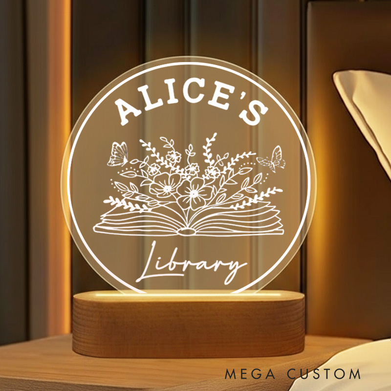 Personalized Flower Bookish Night Light Custom Bookworm LED Light Decor with Name Book Club Decor Bookish Gift Book Lover Gift