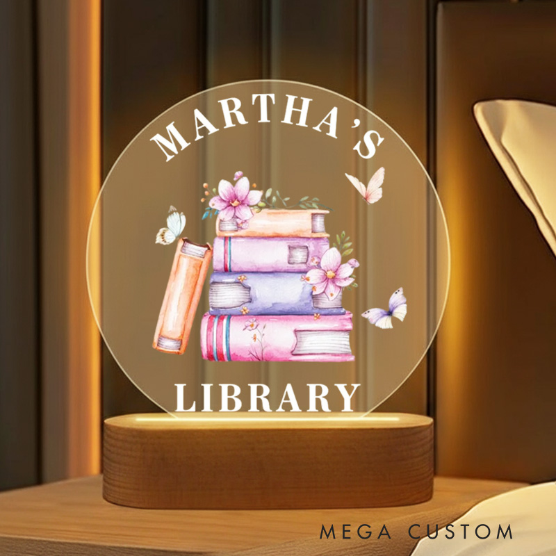 Personalized Flower Book Night Light Custom Name's Library LED Light with Name Bookish Home Decor Book Lover Gift Bookish Gift