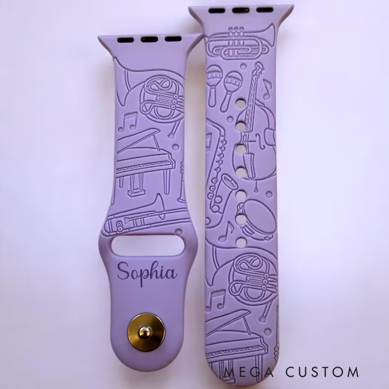 Personalized Name Silicone Watch Band Marching Band Musician Engraved Apple Watch Band