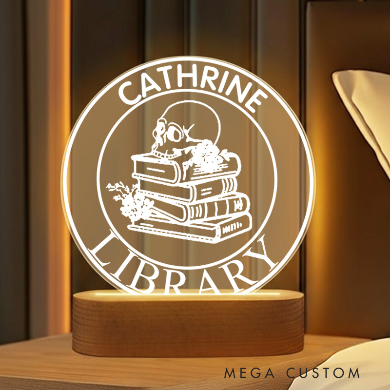 Personalized Floral Book LED Night Light with Name Custom Floral Skeleton Night Light Bookish Halloween Decor Book Lover Gift Bookish Gift