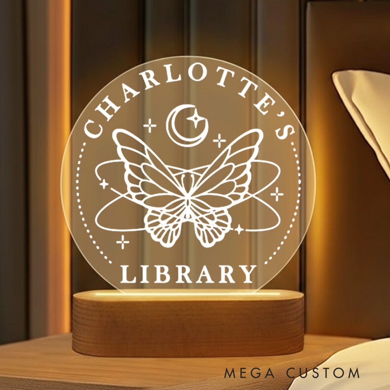 Personalized Library Sign LED Night Light with Name Bookish Bookshelf Sign Night Light Readers Gift Book Lover Gift Bookish Gift