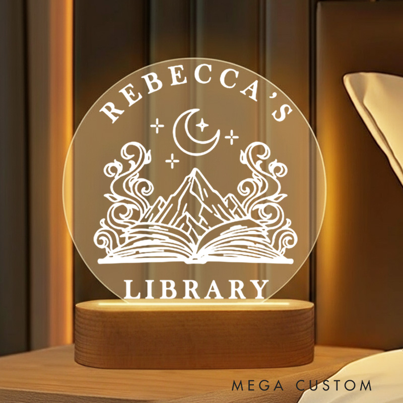 Personalized Flower Book Night Light with Name Book and Mountain Bookshelf Sign Light Readers Gift Book Lover Gift Bookish Gift