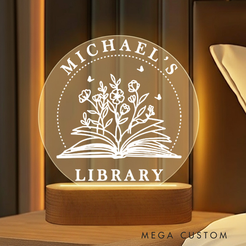 Personalized Floral Book Night Light with Name Custom Bookish Bookshelf Sign Light Readers Light Book Lover Gift Bookish Gift