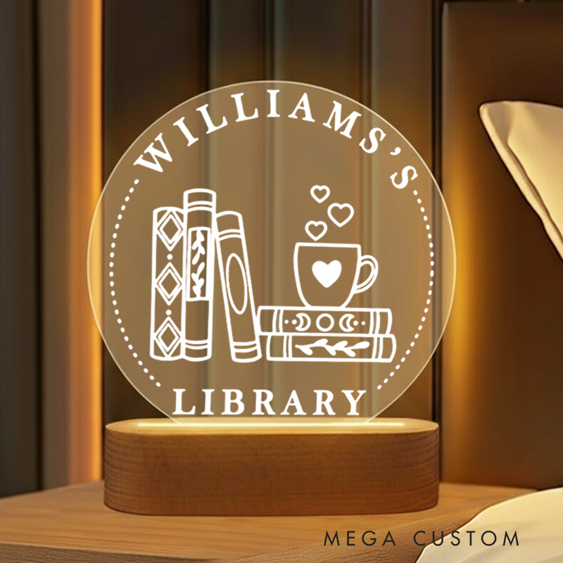 Personalized Coffee and Book Night Light with Name Bookish Bookshelf Sign Light Readers Reading Light Book Lover Gift Bookish Gift