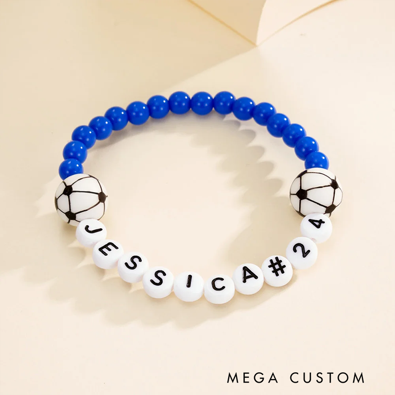Personalized Sports Beaded Bracelets with Custom Name and Ball Charm Design